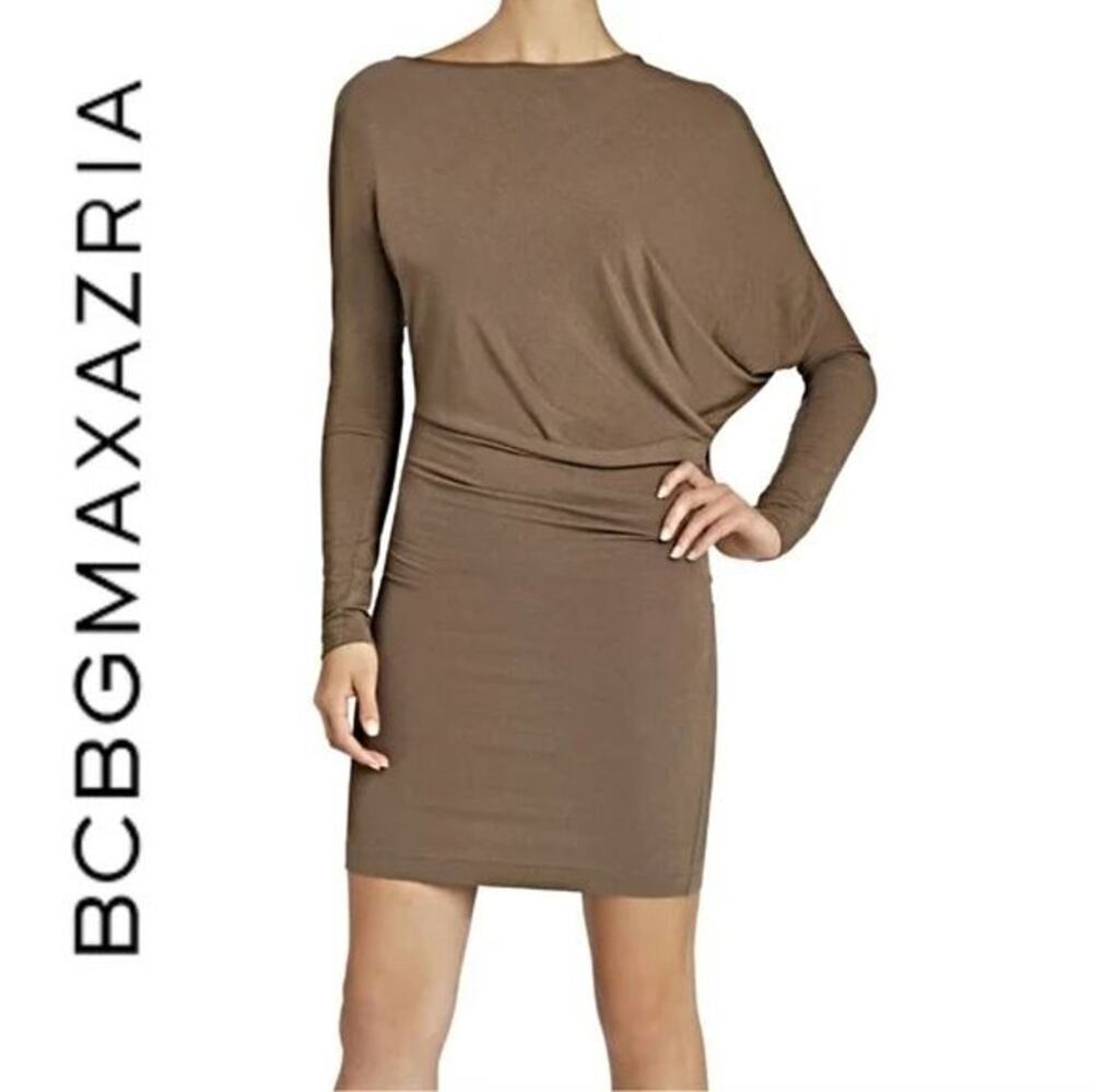 BCBGMaxAzria Laheld Long Sleeve Tunic Dress Women's S Camel Combo Dolma Sleeve